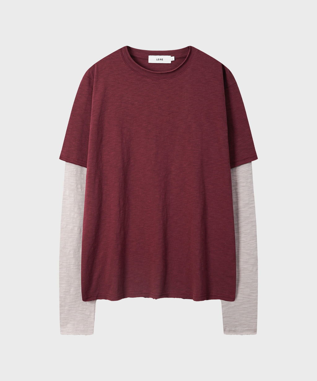 Cut-Off Layered Long Sleeve T-Shirt [Burgundy]