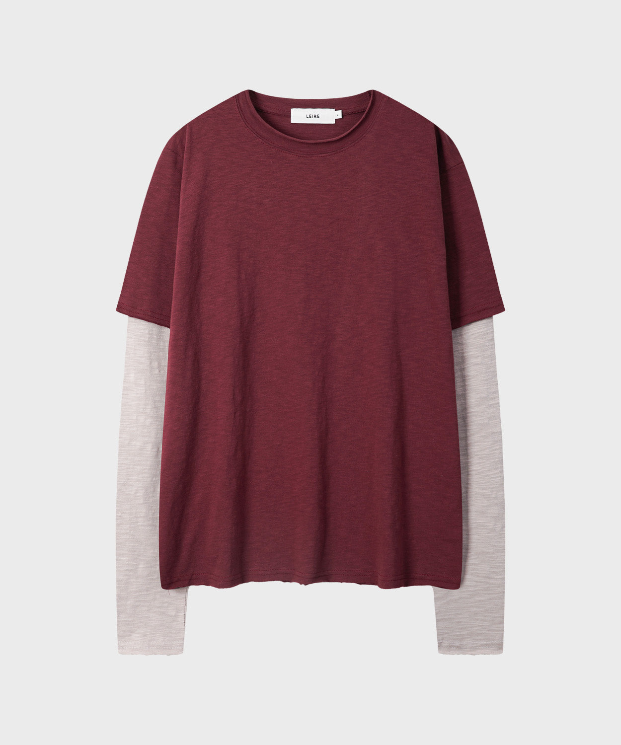 Cut-Off Layered Long Sleeve T-Shirt [Burgundy]