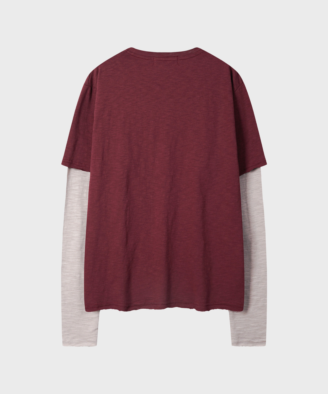 Cut-Off Layered Long Sleeve T-Shirt [Burgundy]