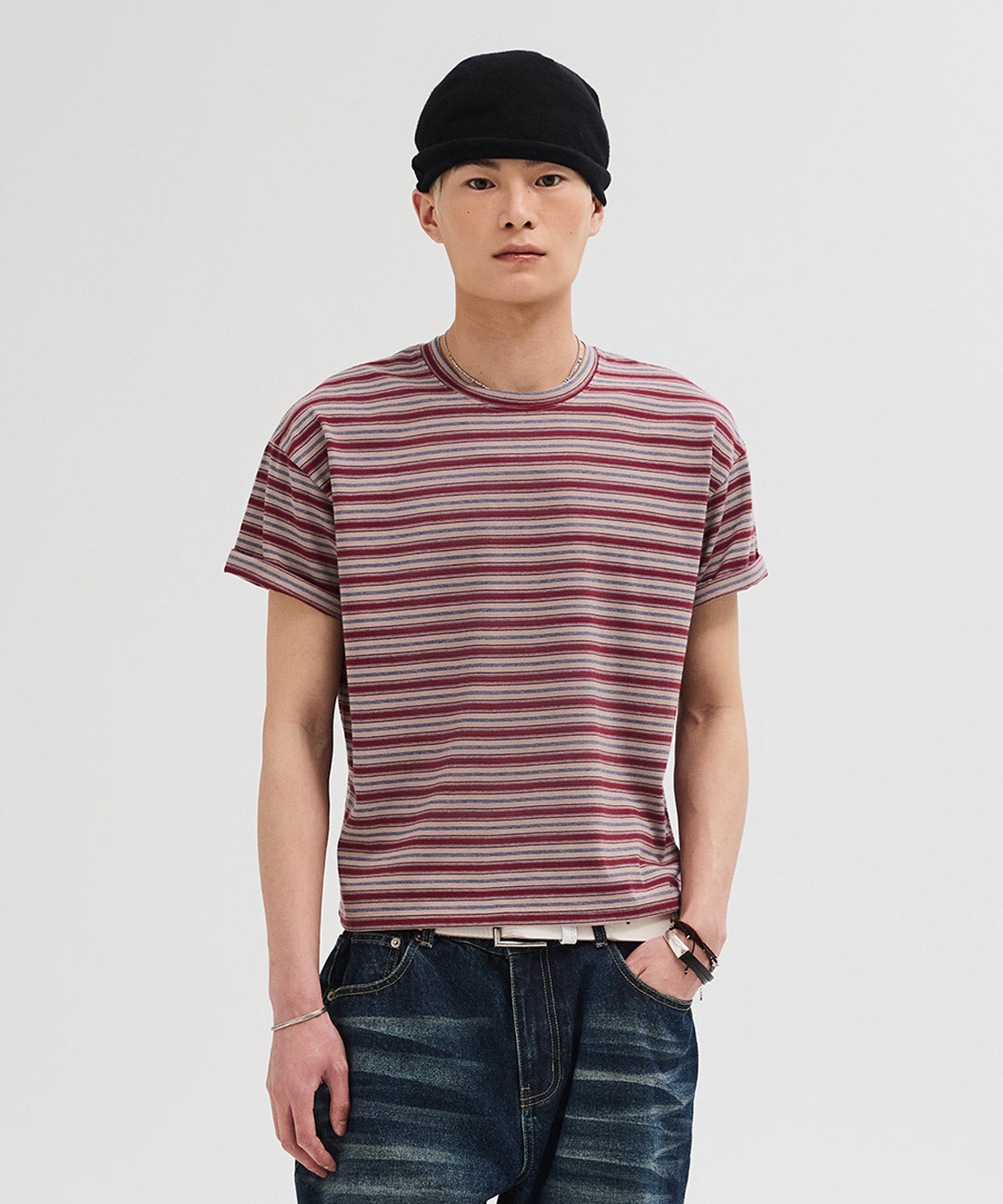 Essential Stripe Crop T-Shirt [Burgundy]