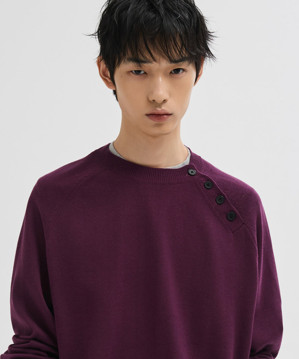 Diagonal Henley Neck Crop Knit [Burgundy]
