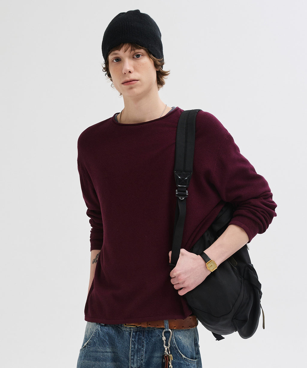 Cut-Off Texture Knit [Burgundy]