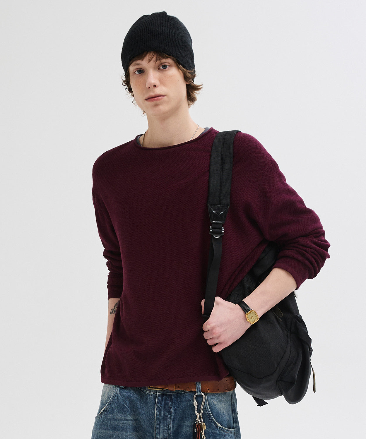 Cut-Off Texture Knit [Burgundy]