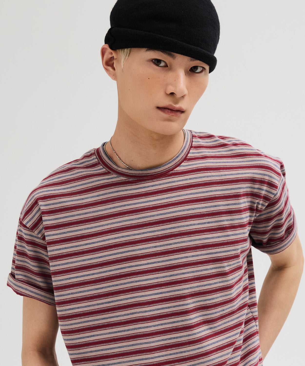 Essential Stripe Crop T-Shirt [Burgundy]