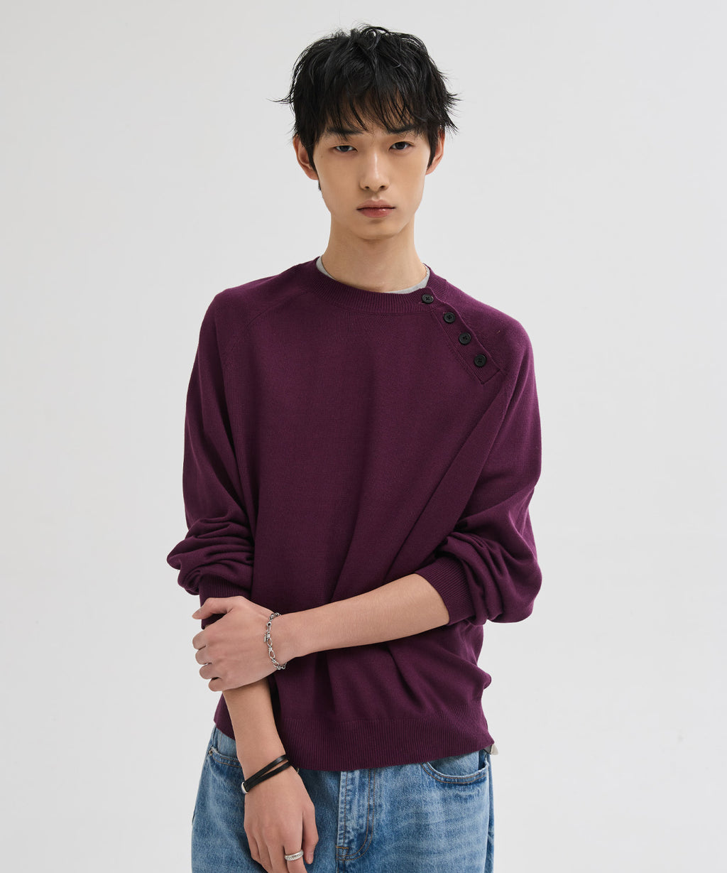Diagonal Henley Neck Crop Knit [Burgundy]