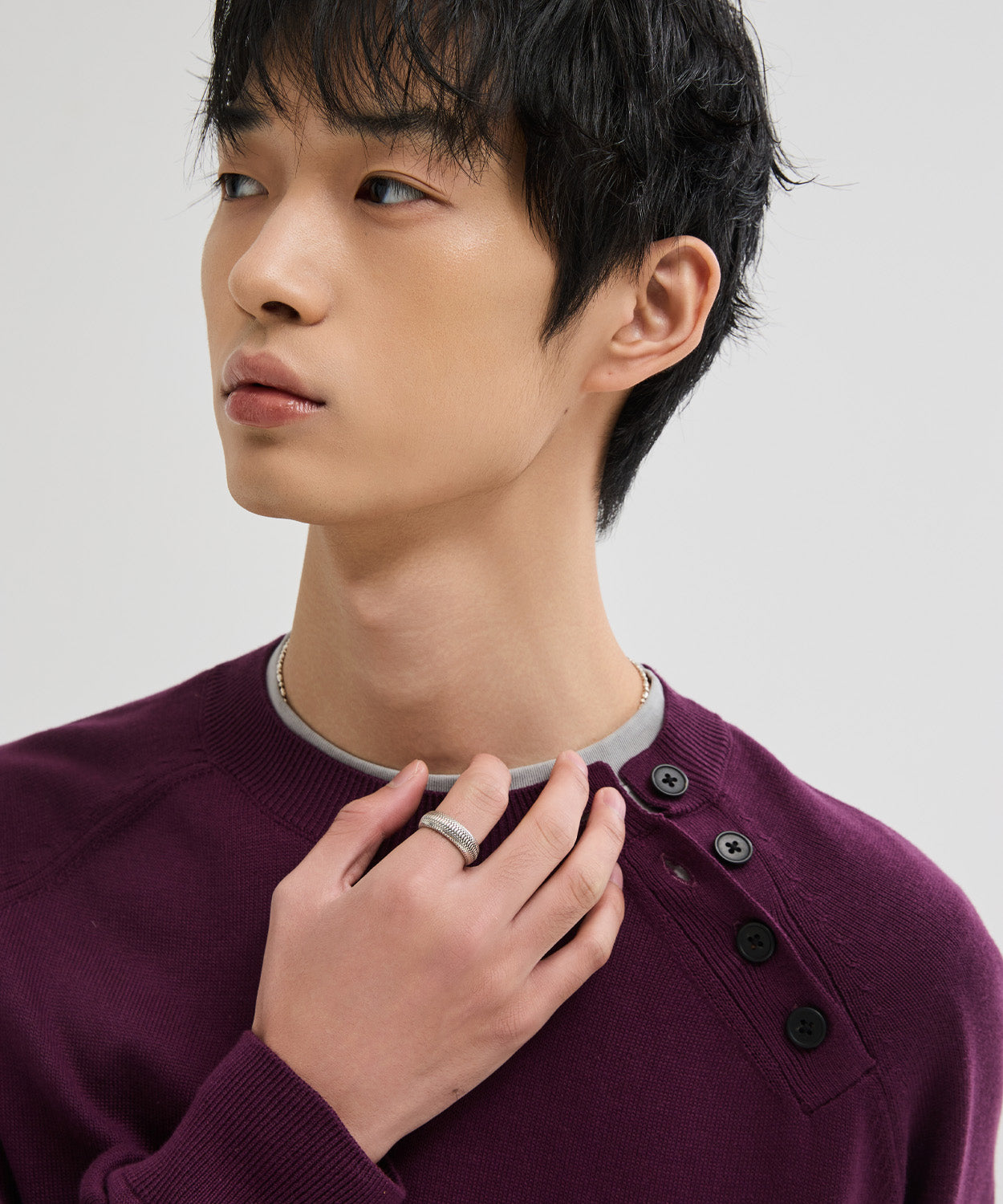 Diagonal Henley Neck Crop Knit [Burgundy]