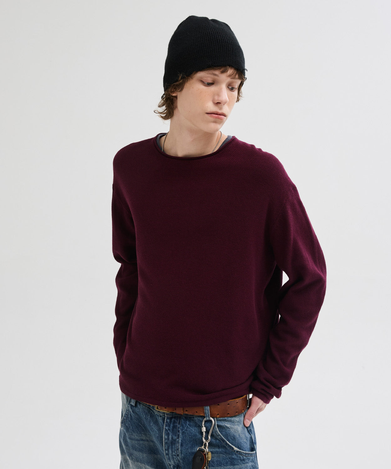Cut-Off Texture Knit [Burgundy]
