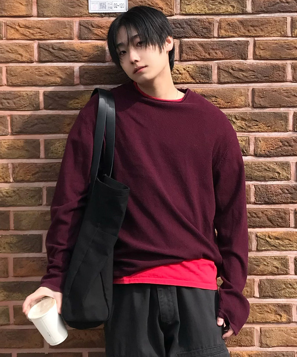 Cut-Off Texture Knit [Burgundy]