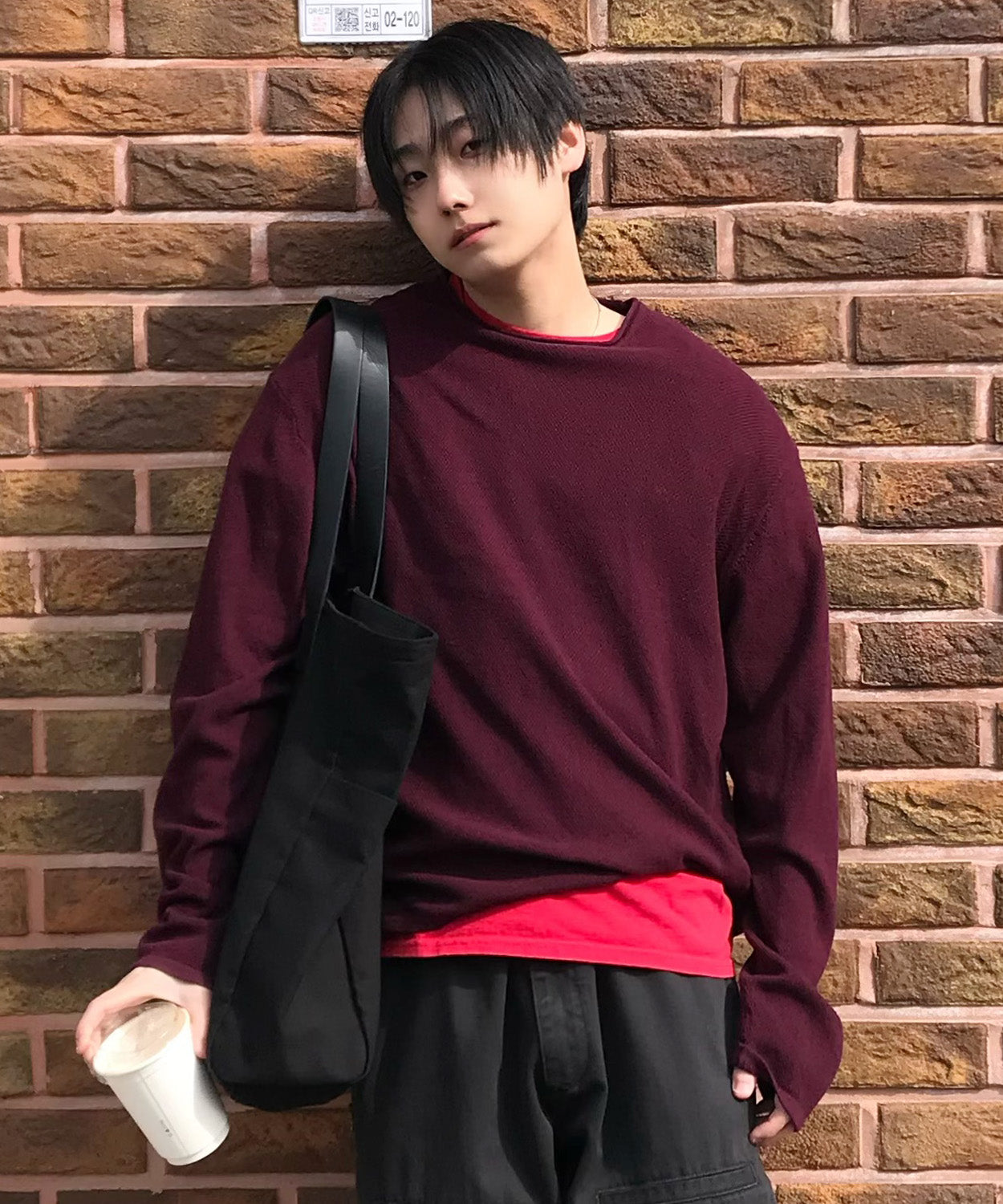 Cut-Off Texture Knit [Burgundy]