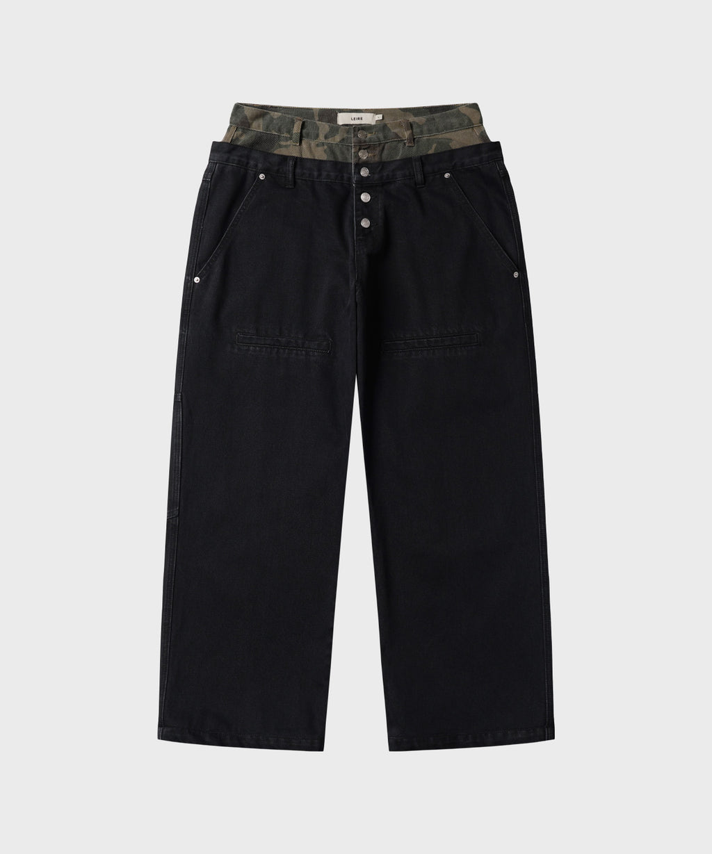 Double Layered Button Denim Pants [Camouflage]