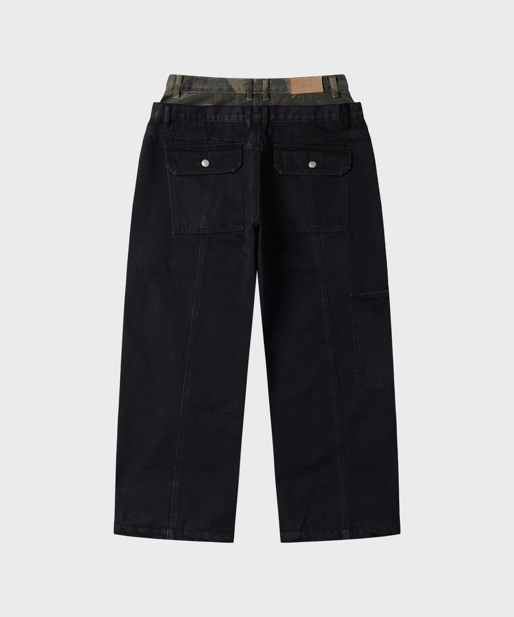Double Layered Button Denim Pants [Camouflage]