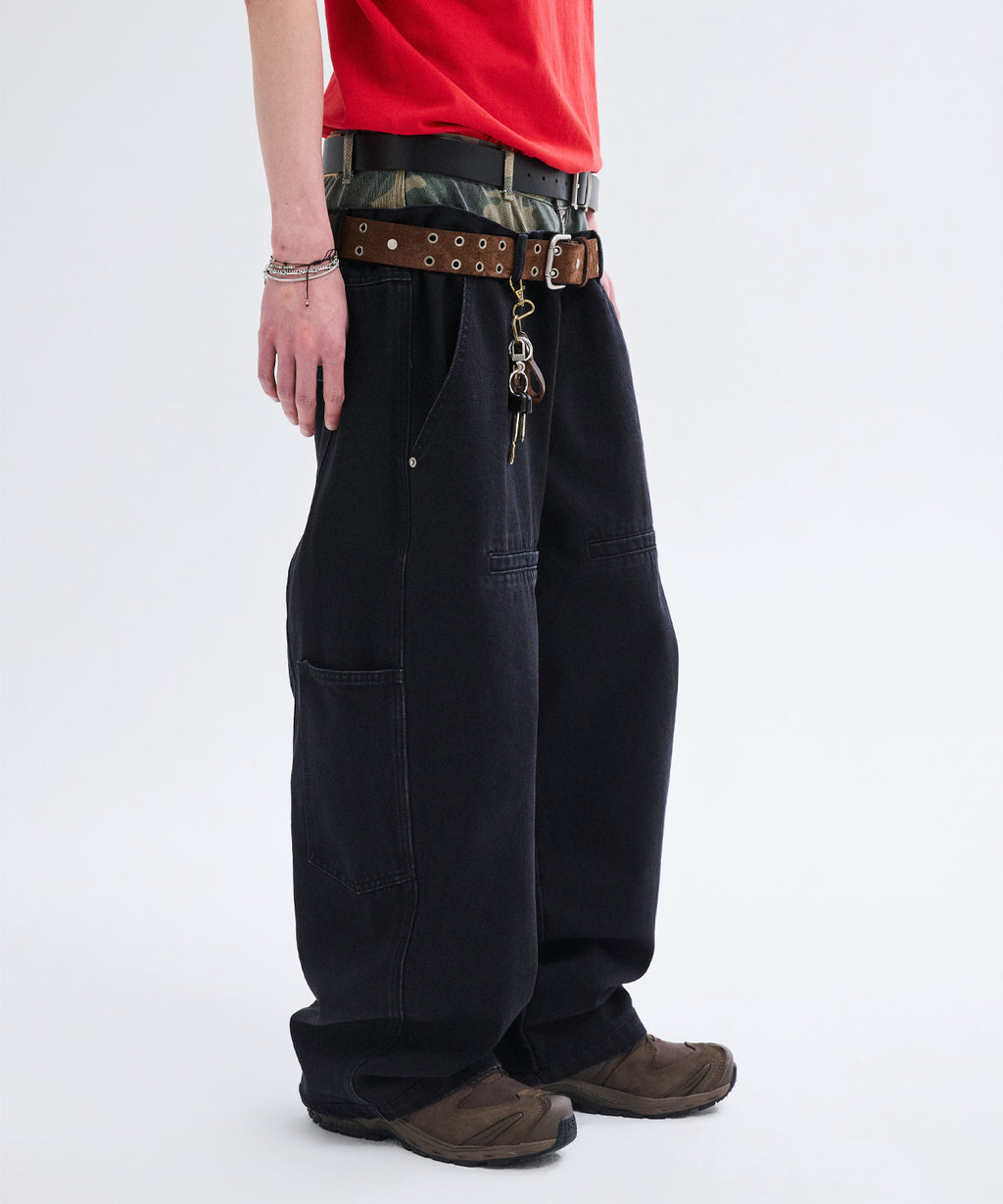 Double Layered Button Denim Pants [Camouflage]