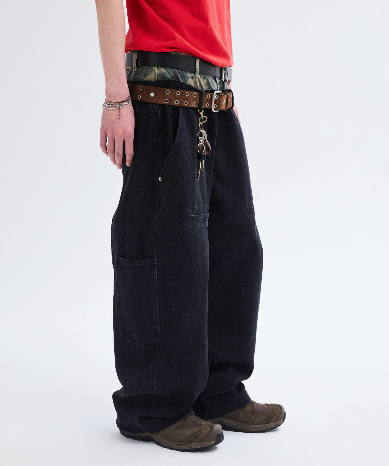 Double Layered Button Denim Pants [Camouflage]