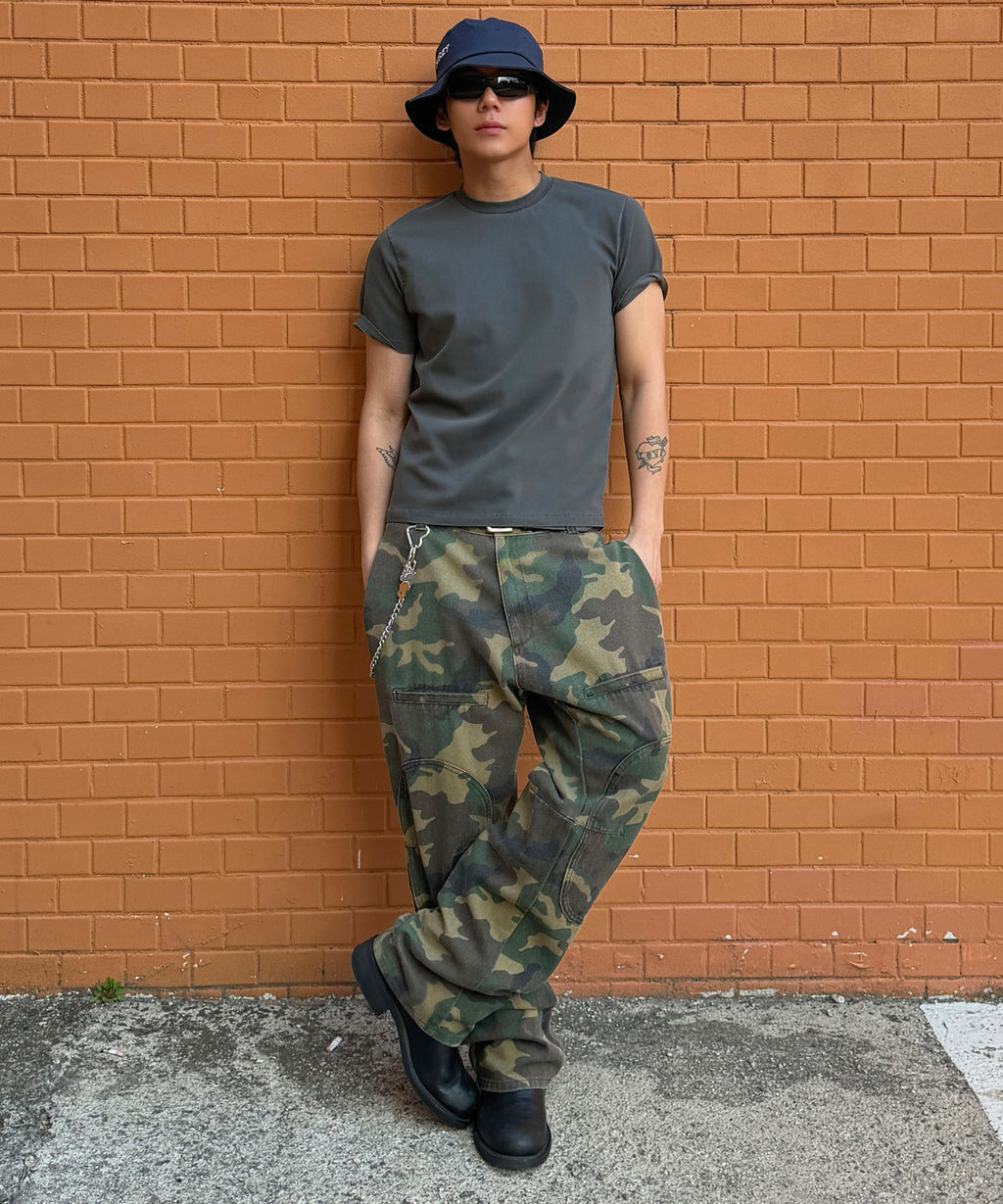 Side Zipper Garment Dyed Cargo Pants [Camouflage]