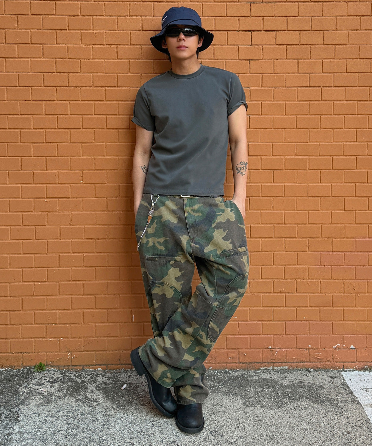 Side Zipper Garment Dyed Cargo Pants [Camouflage]