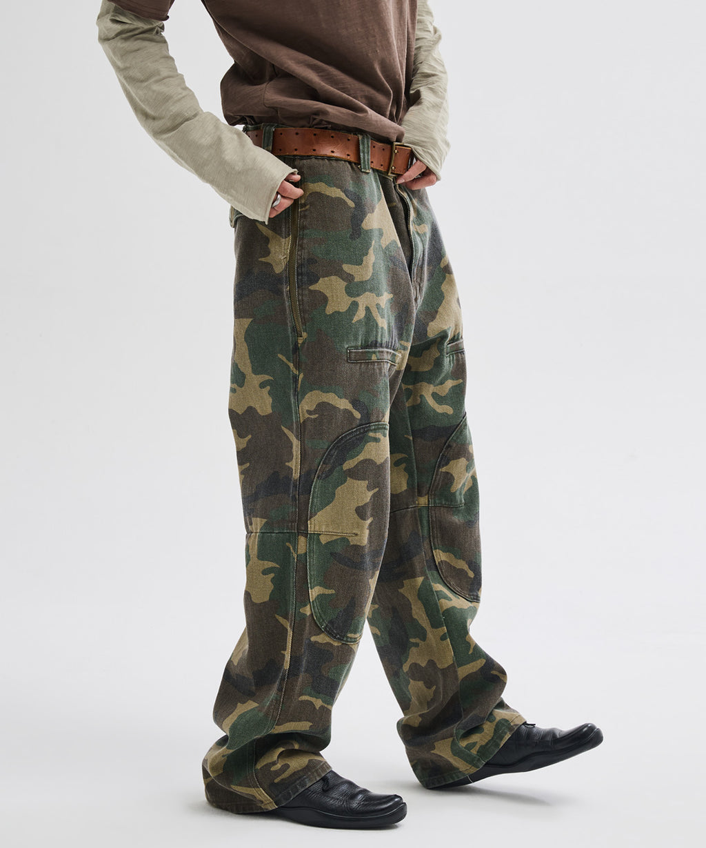 Side Zipper Garment Dyed Cargo Pants [Camouflage]