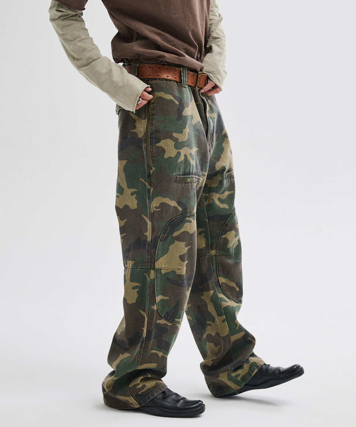 Side Zipper Garment Dyed Cargo Pants [Camouflage]