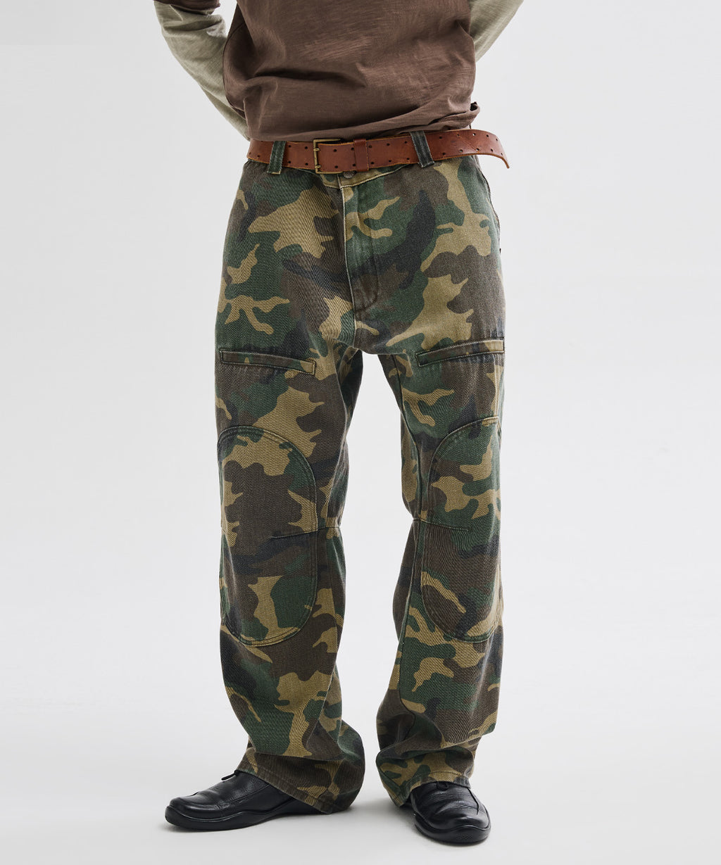 Side Zipper Garment Dyed Cargo Pants [Camouflage]