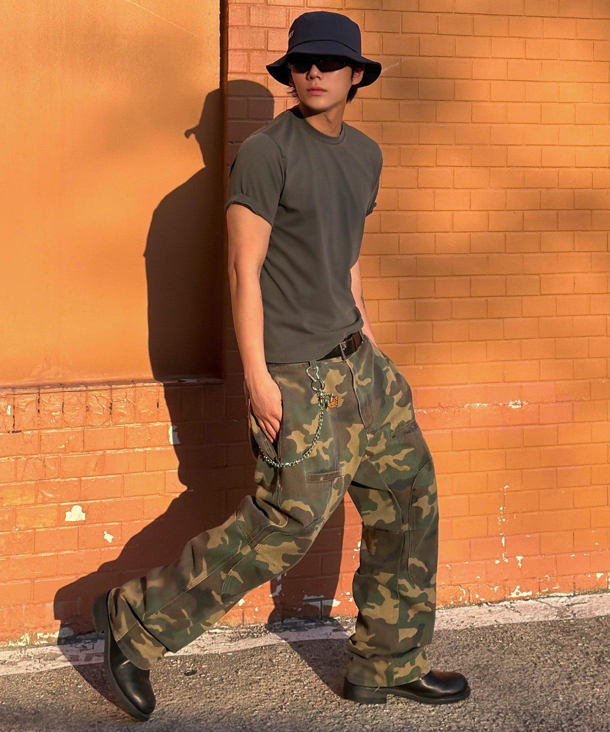Side Zipper Garment Dyed Cargo Pants [Camouflage]