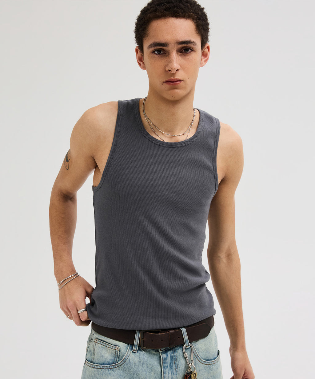 Essential Ribbed Sleeveless [Charcoal]