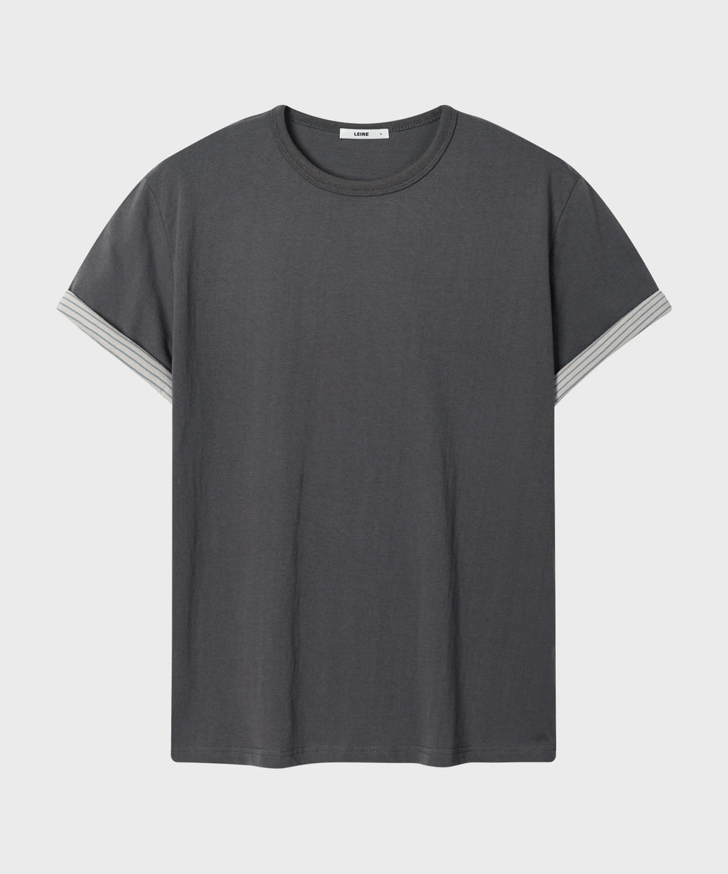 Stripe Layered Roll-Up T-Shirt [Charcoal]