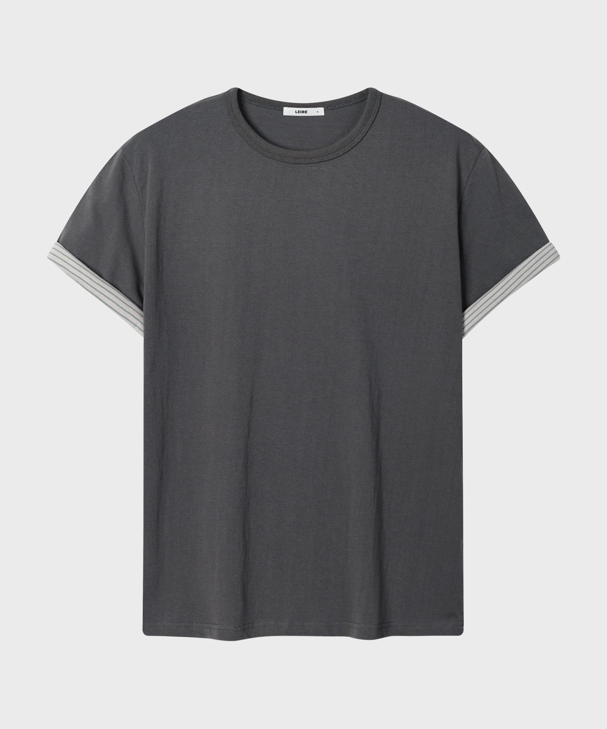 Stripe Layered Roll-Up T-Shirt [Charcoal]