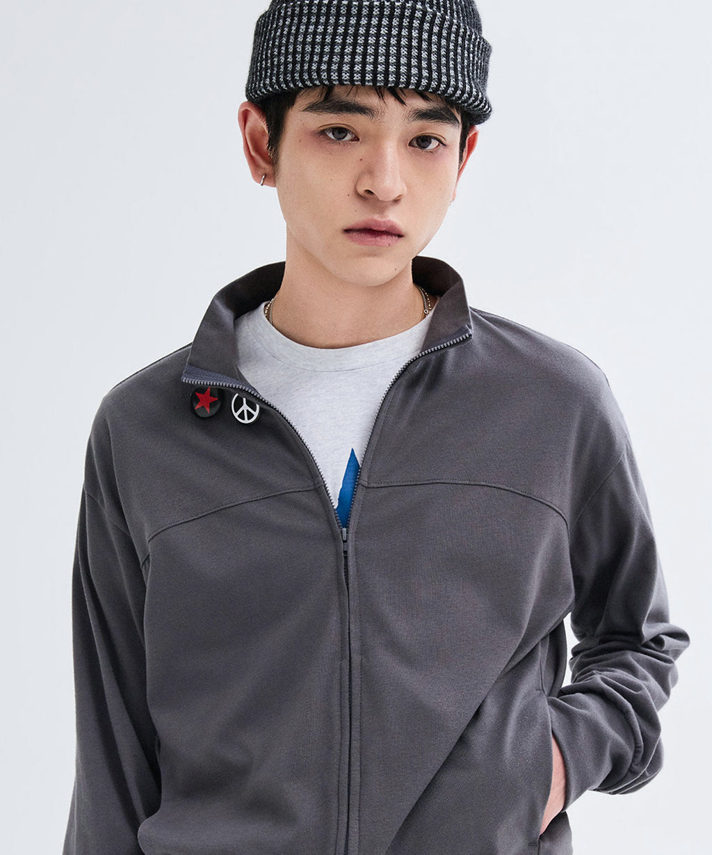 Slim Fit Light Jersey Zip-Up [Charcoal]
