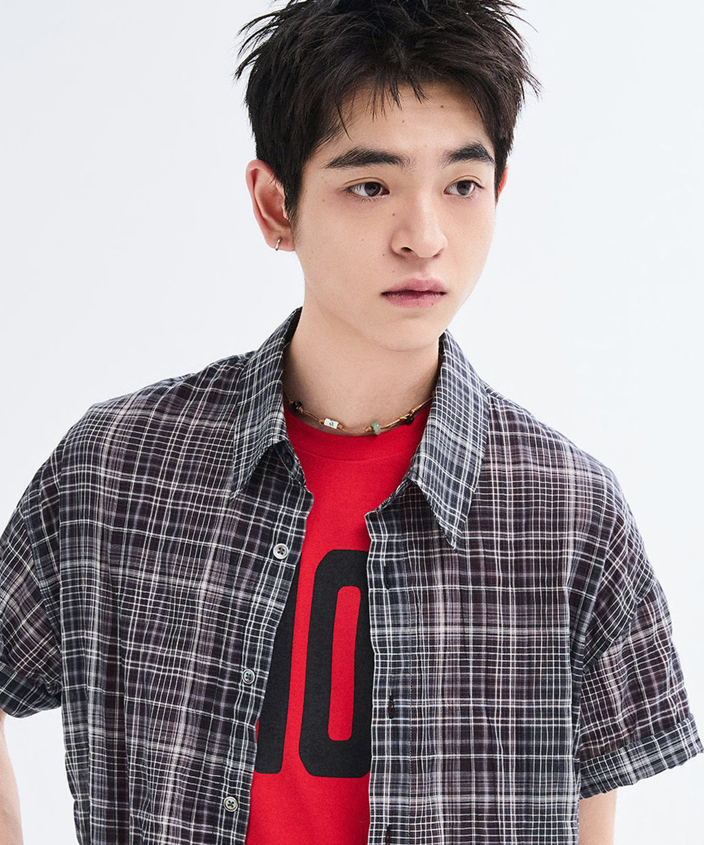 Vintage Wrinkle Check Short Sleeve Shirt [Charcoal]