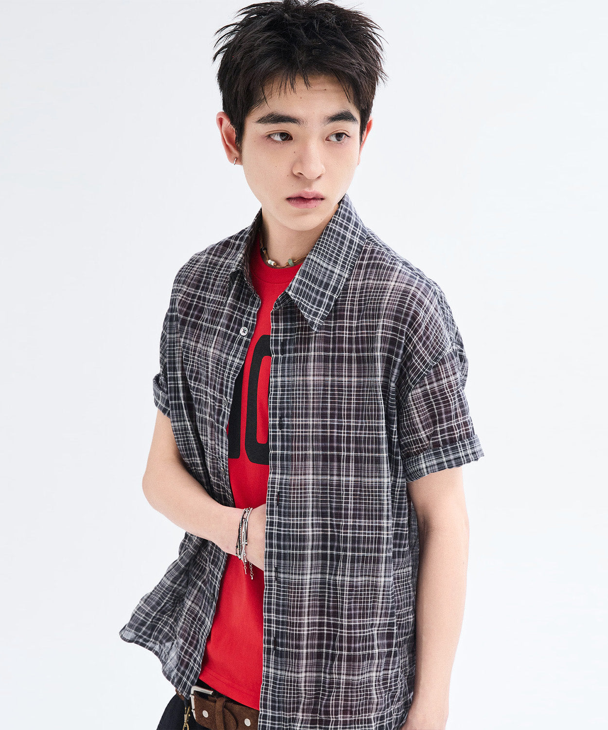 Vintage Wrinkle Check Short Sleeve Shirt [Charcoal]