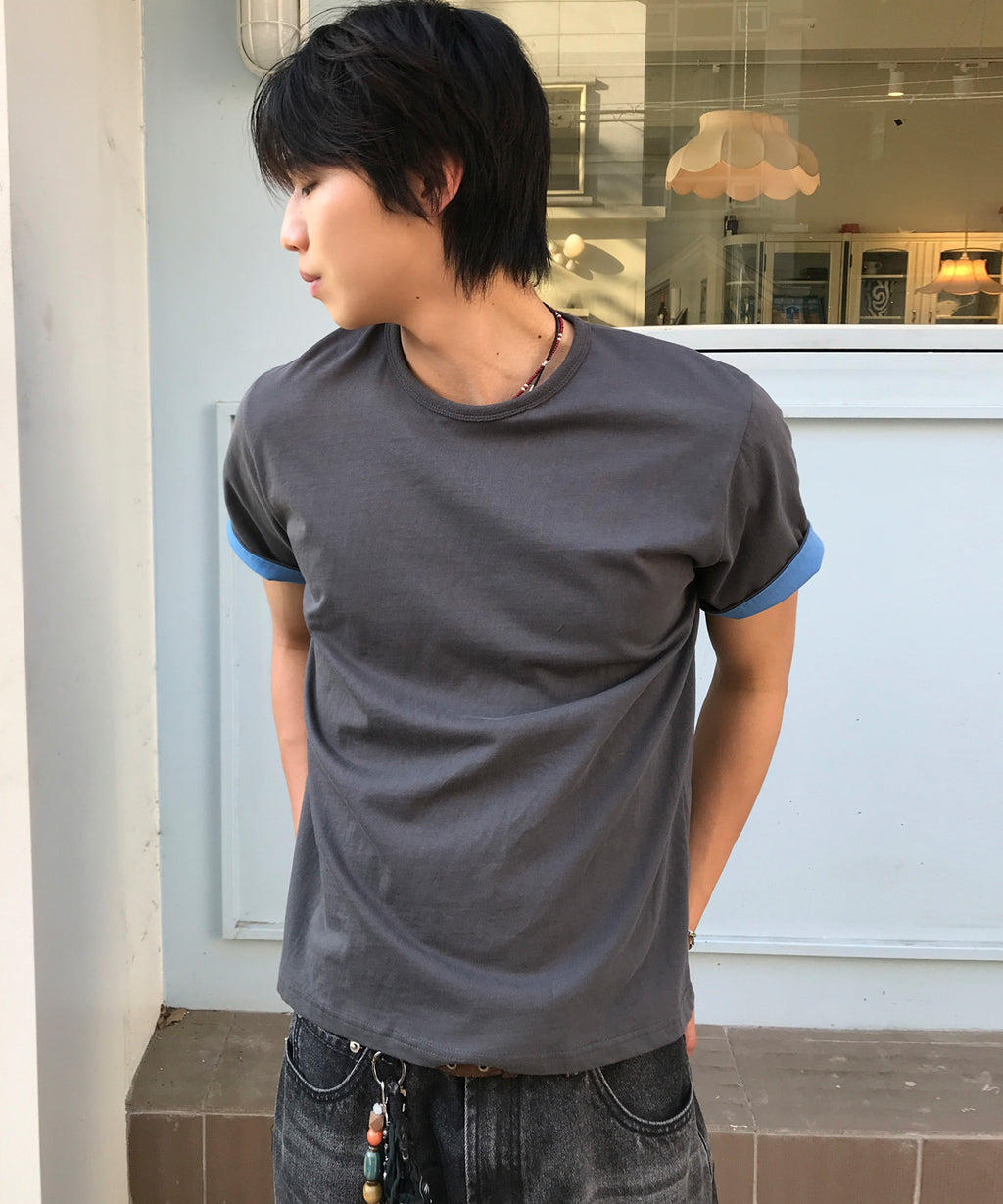 Color Layered Roll-Up T-Shirt [Charcoal]