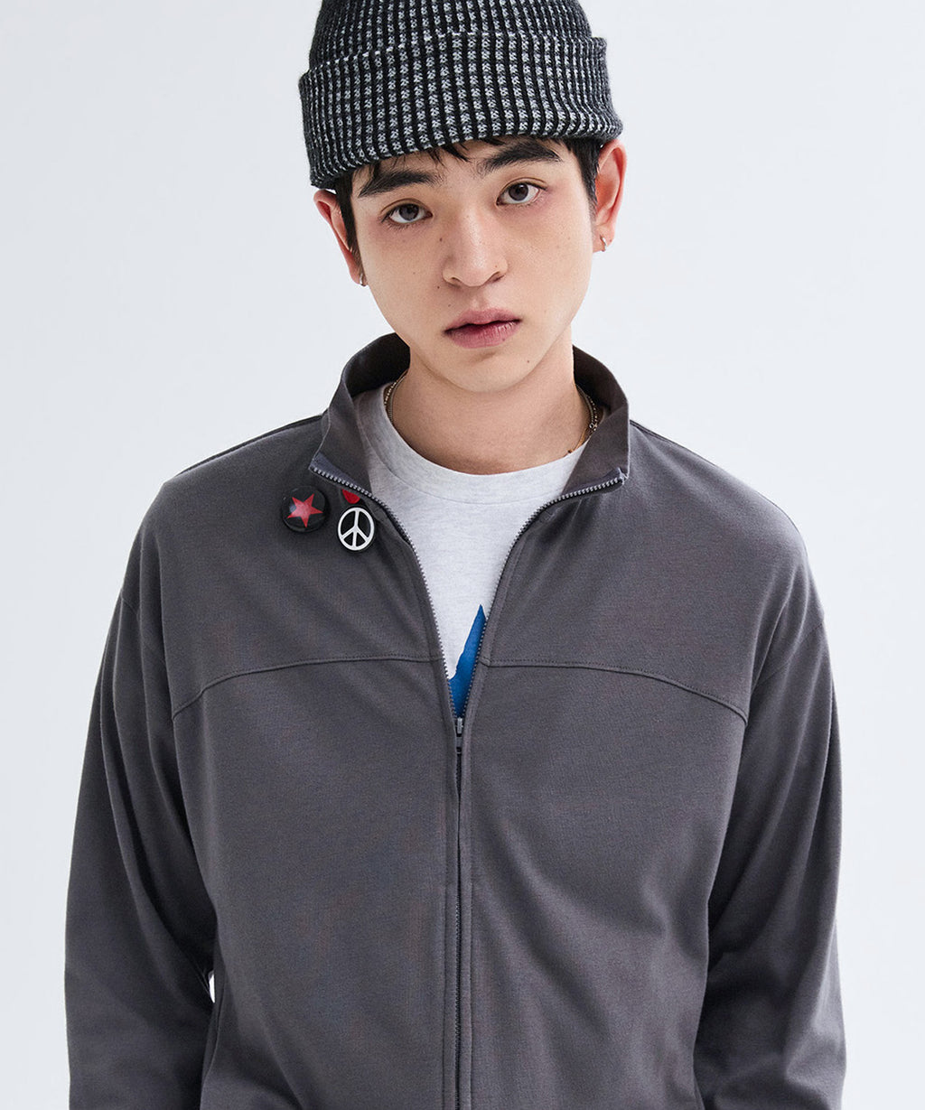 Slim Fit Light Jersey Zip-Up [Charcoal]