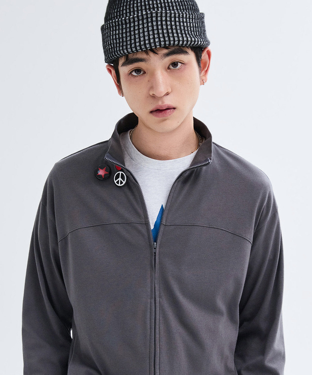 Slim Fit Light Jersey Zip-Up [Charcoal]