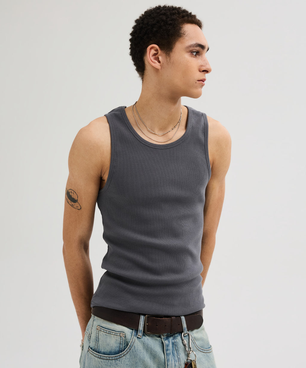 Essential Ribbed Sleeveless [Charcoal]