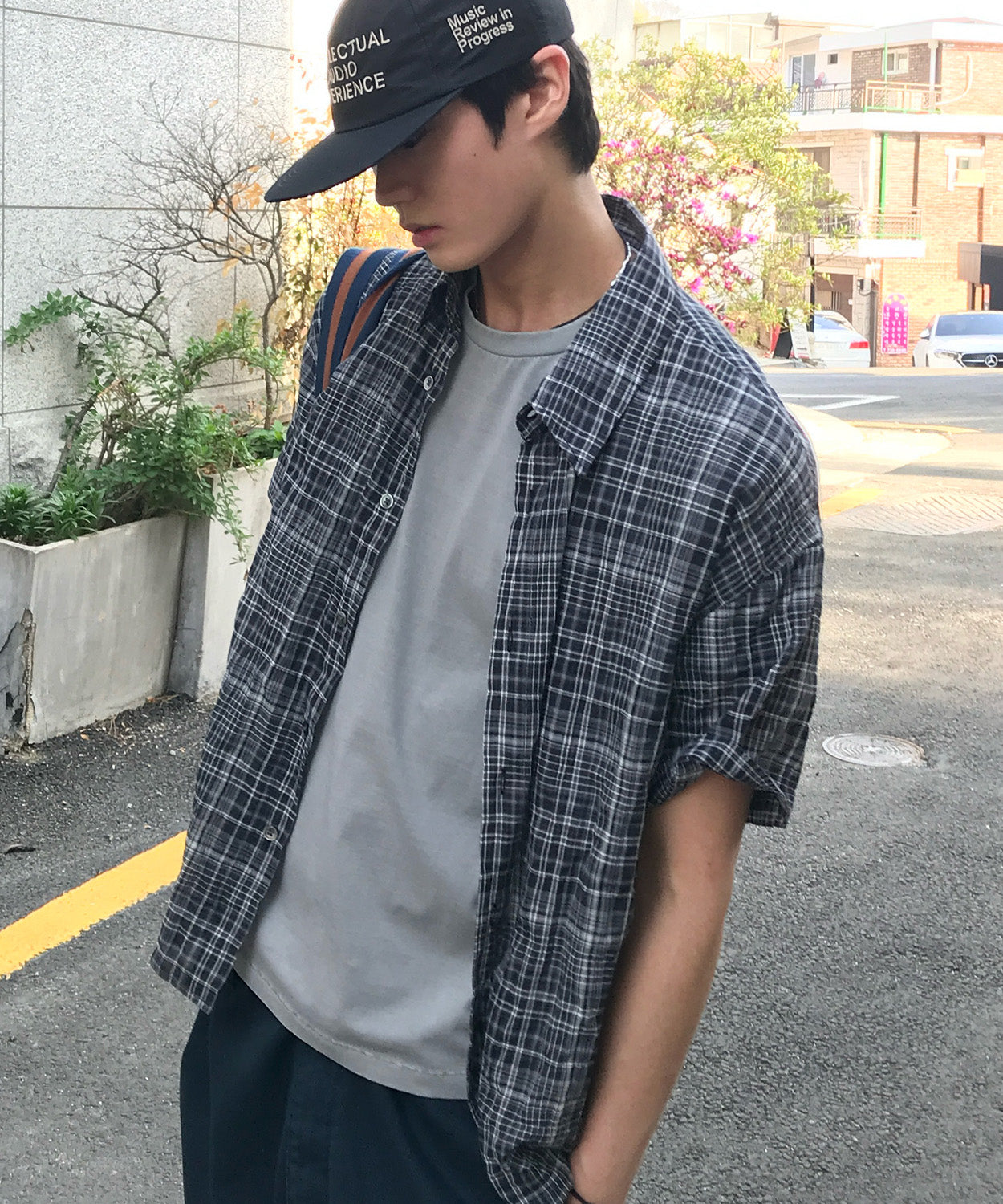 Vintage Wrinkle Check Short Sleeve Shirt [Charcoal]