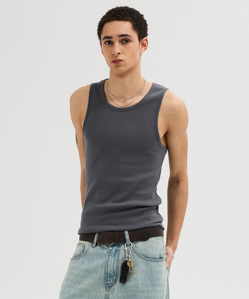 Essential Ribbed Sleeveless [Charcoal]