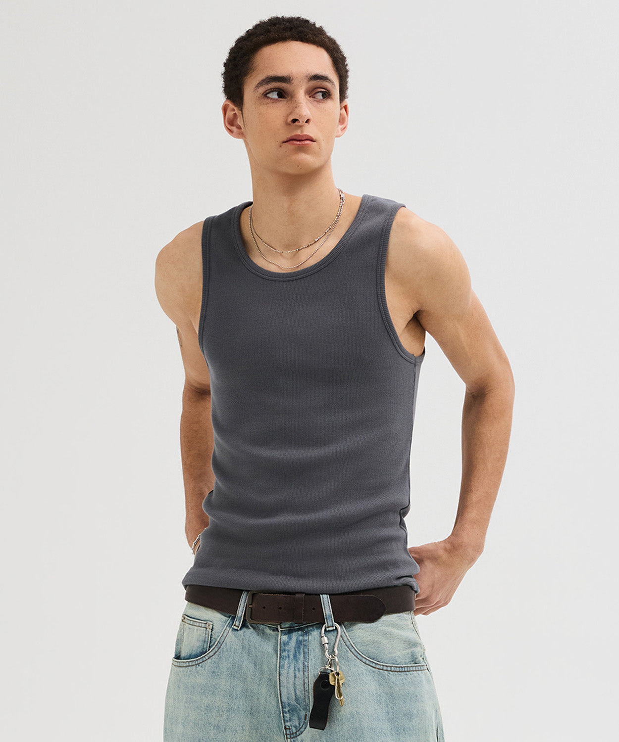 Essential Ribbed Sleeveless [Charcoal]