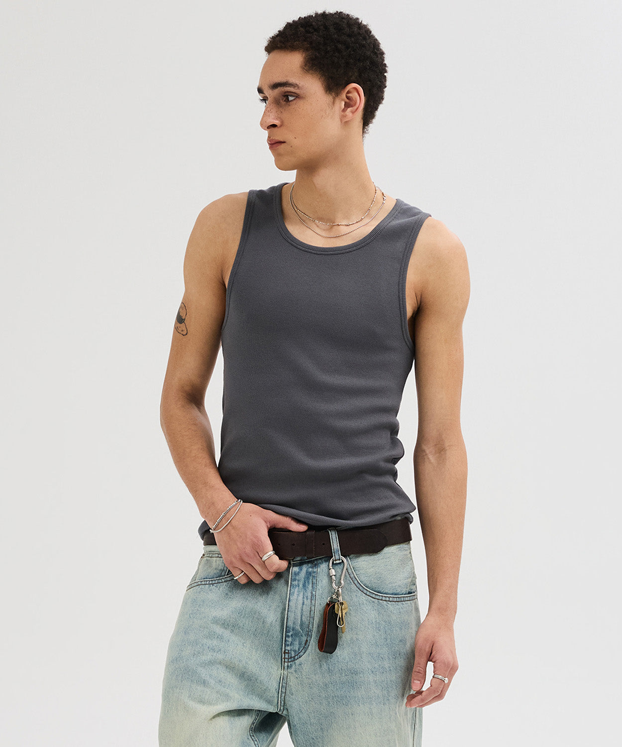 Essential Ribbed Sleeveless [Charcoal]