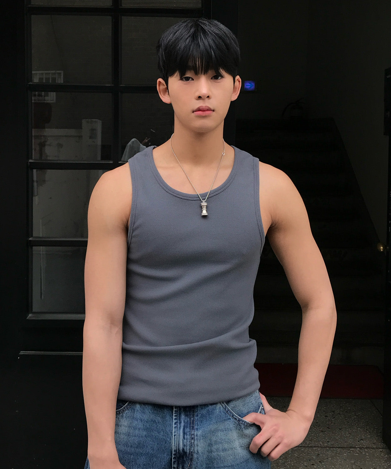 Essential Ribbed Sleeveless [Charcoal]
