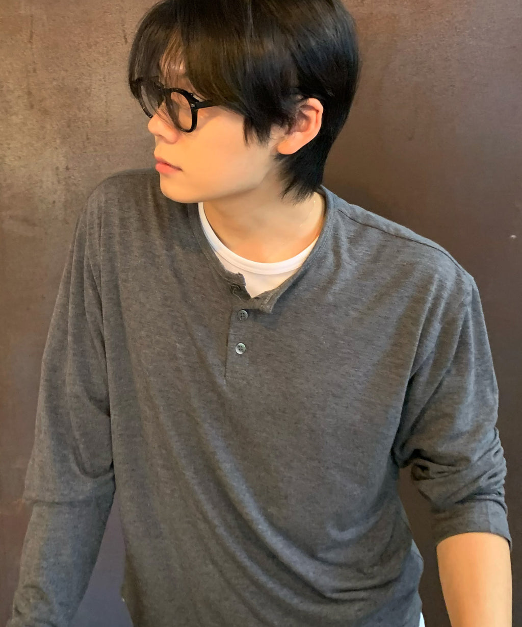Soft Henley Neck Long Sleeve T-Shirt [Charcoal]