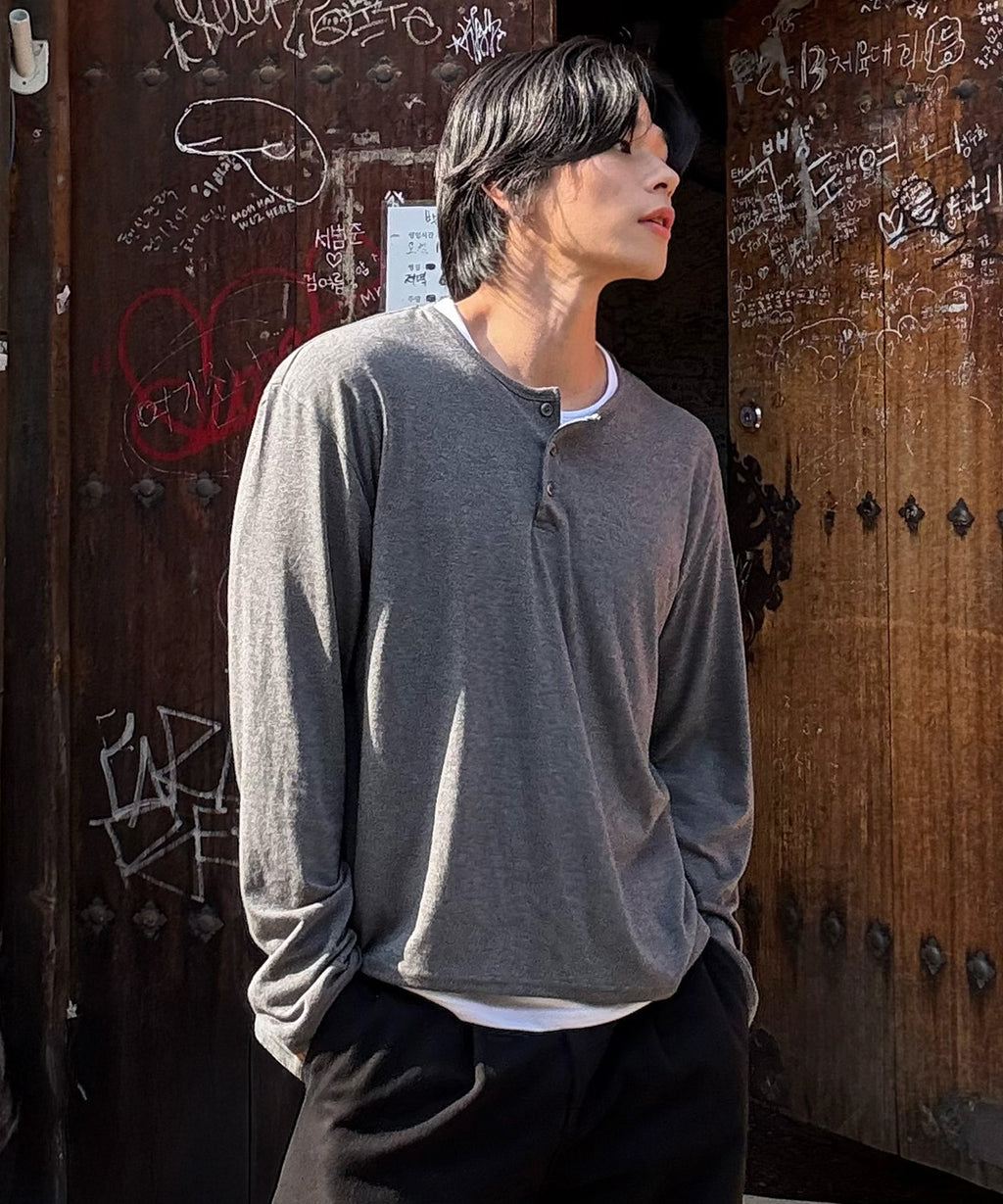 Soft Henley Neck Long Sleeve T-Shirt [Charcoal]