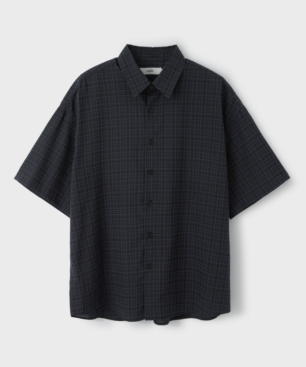 Wrinkle Seersucker Check Short Sleeve Shirt [Charcoal]