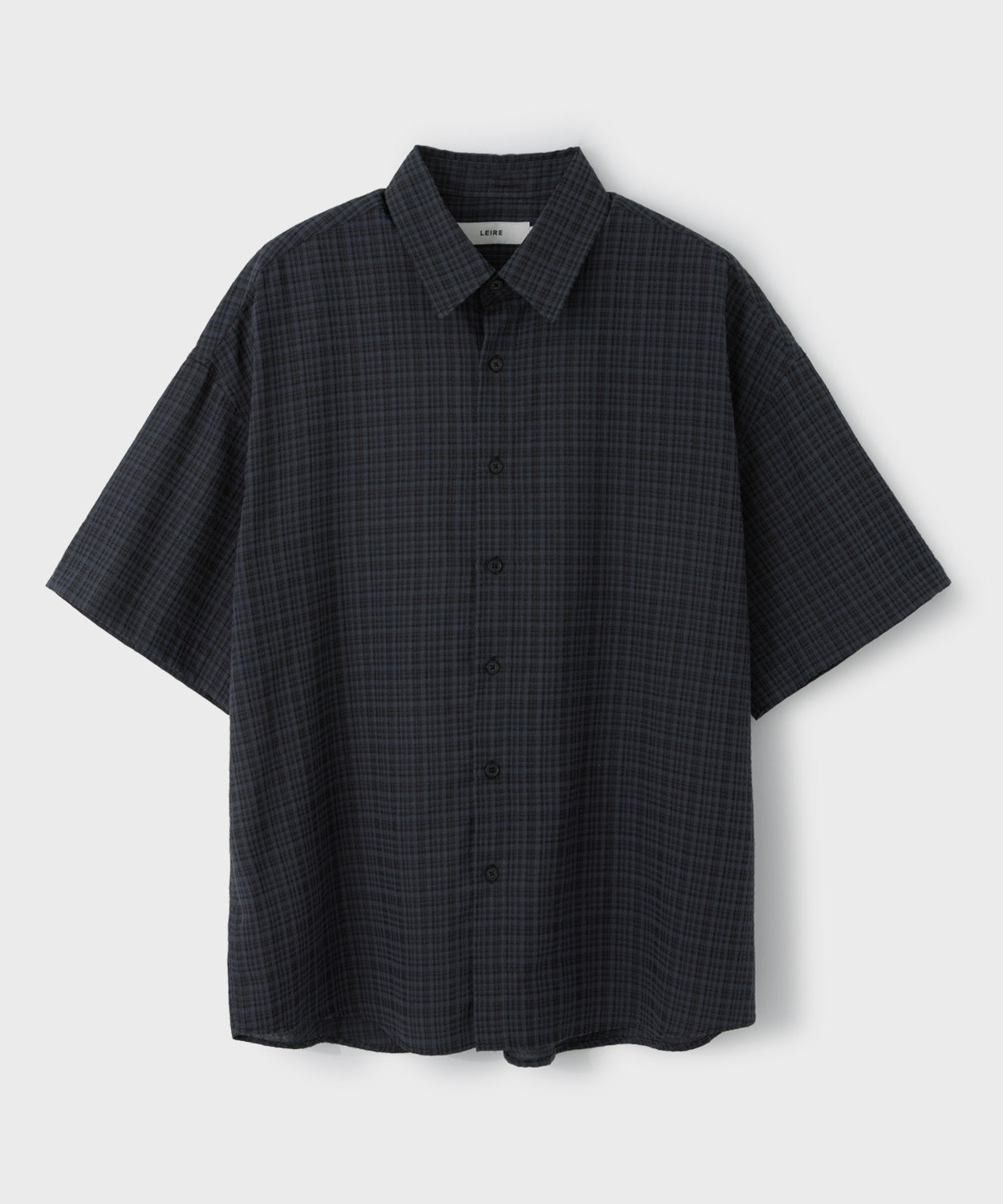 Wrinkle Seersucker Check Short Sleeve Shirt [Charcoal]