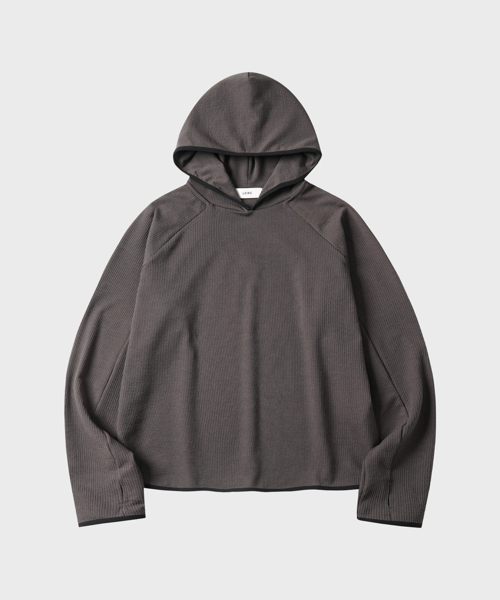 Ribbed Hooded Long Sleeve T-Shirt [Charcoal]