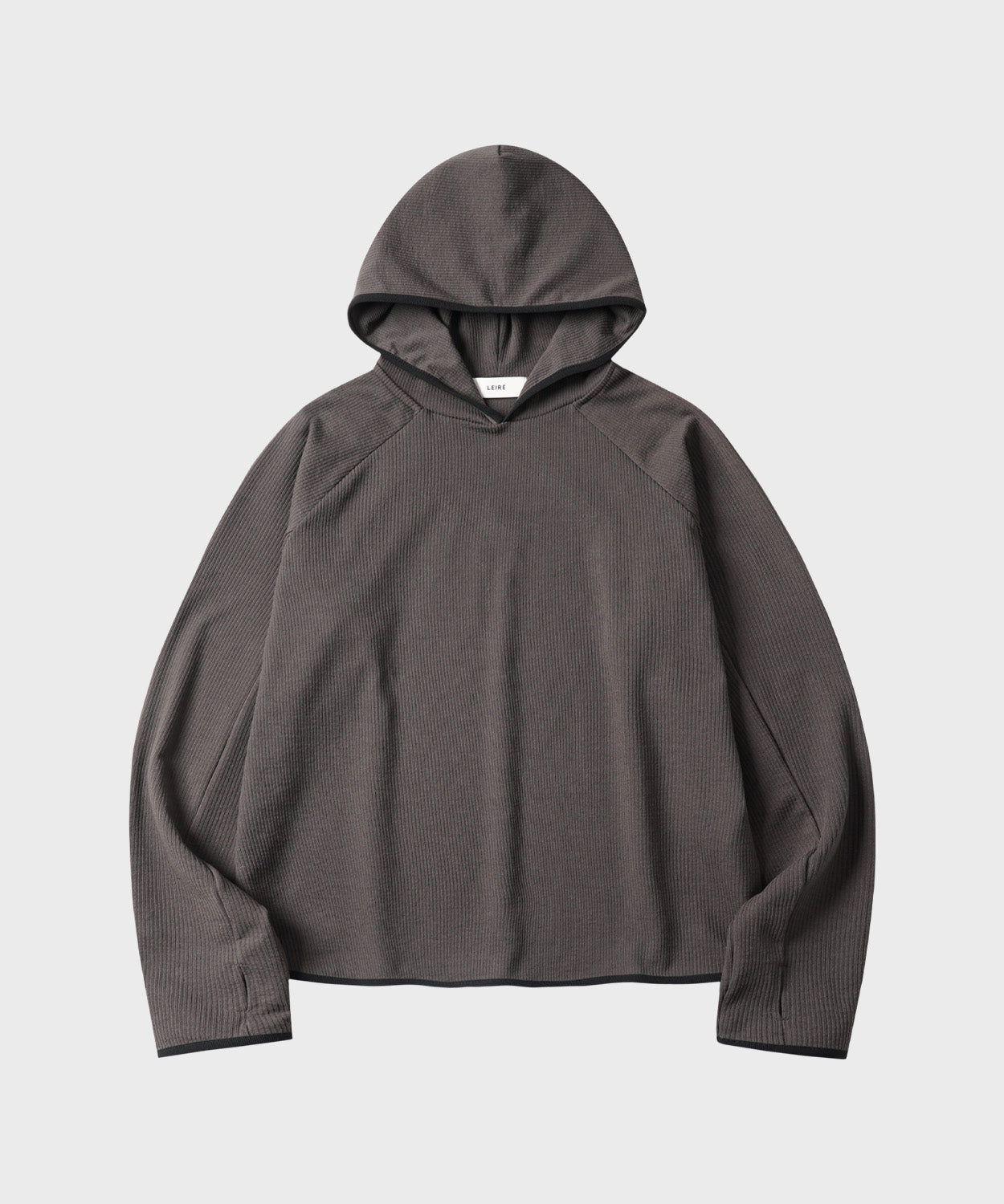 Ribbed Hooded Long Sleeve T-Shirt [Charcoal]
