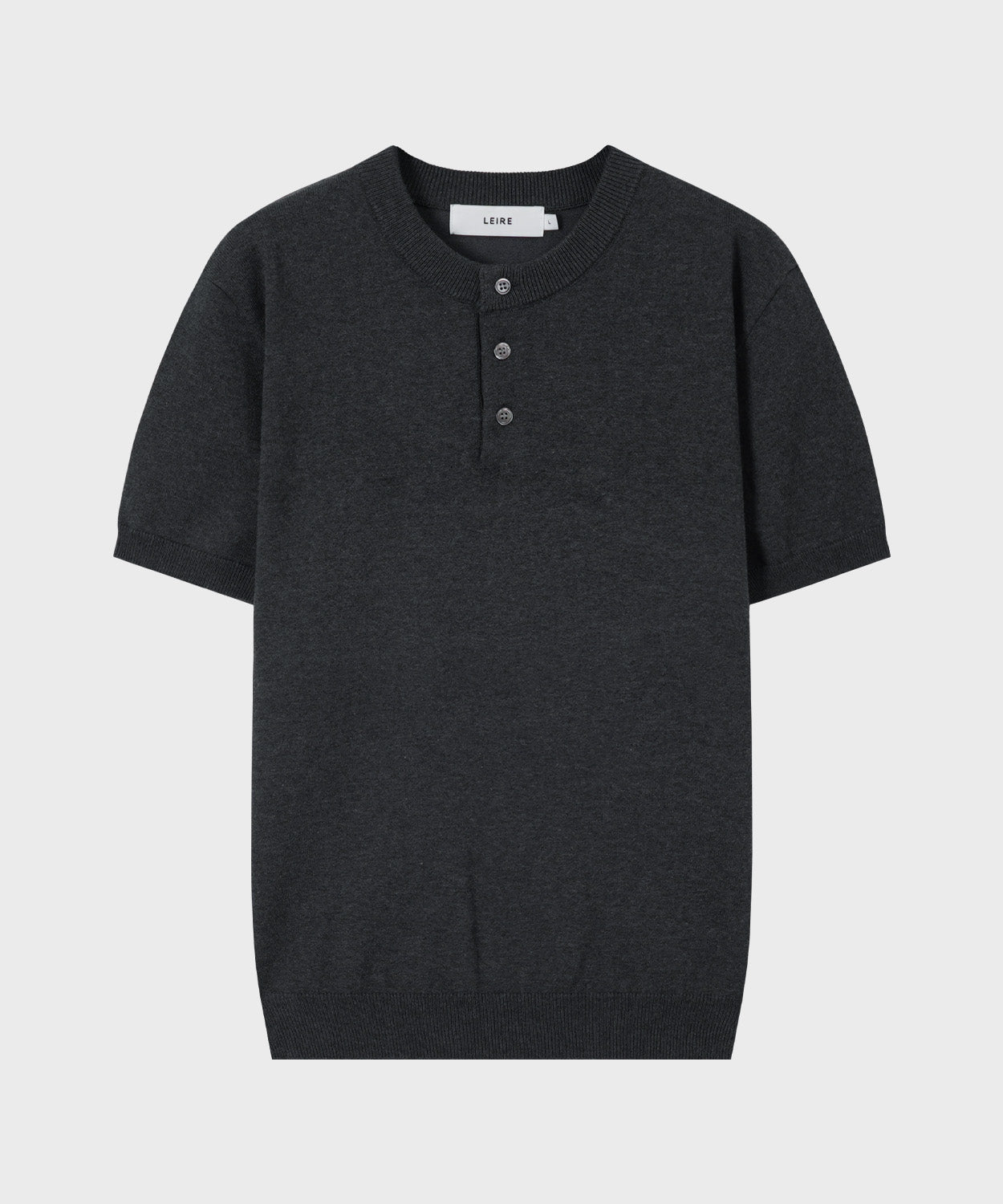 Muscle Fit Henley Neck Short Sleeve Knit [Charcoal]