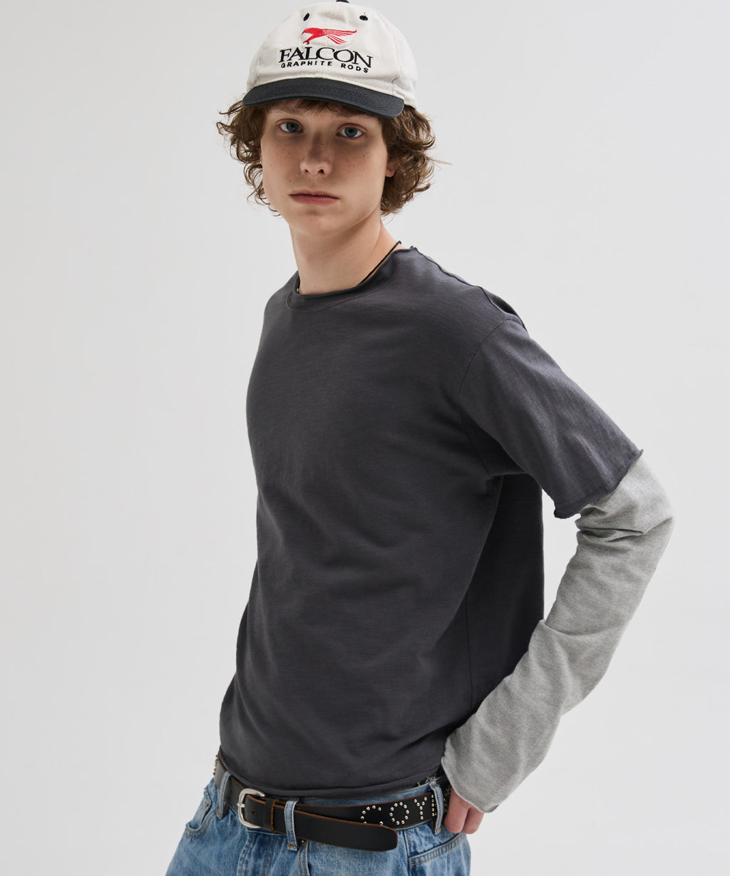 Cut-Off Layered Long Sleeve T-Shirt [Charcoal]