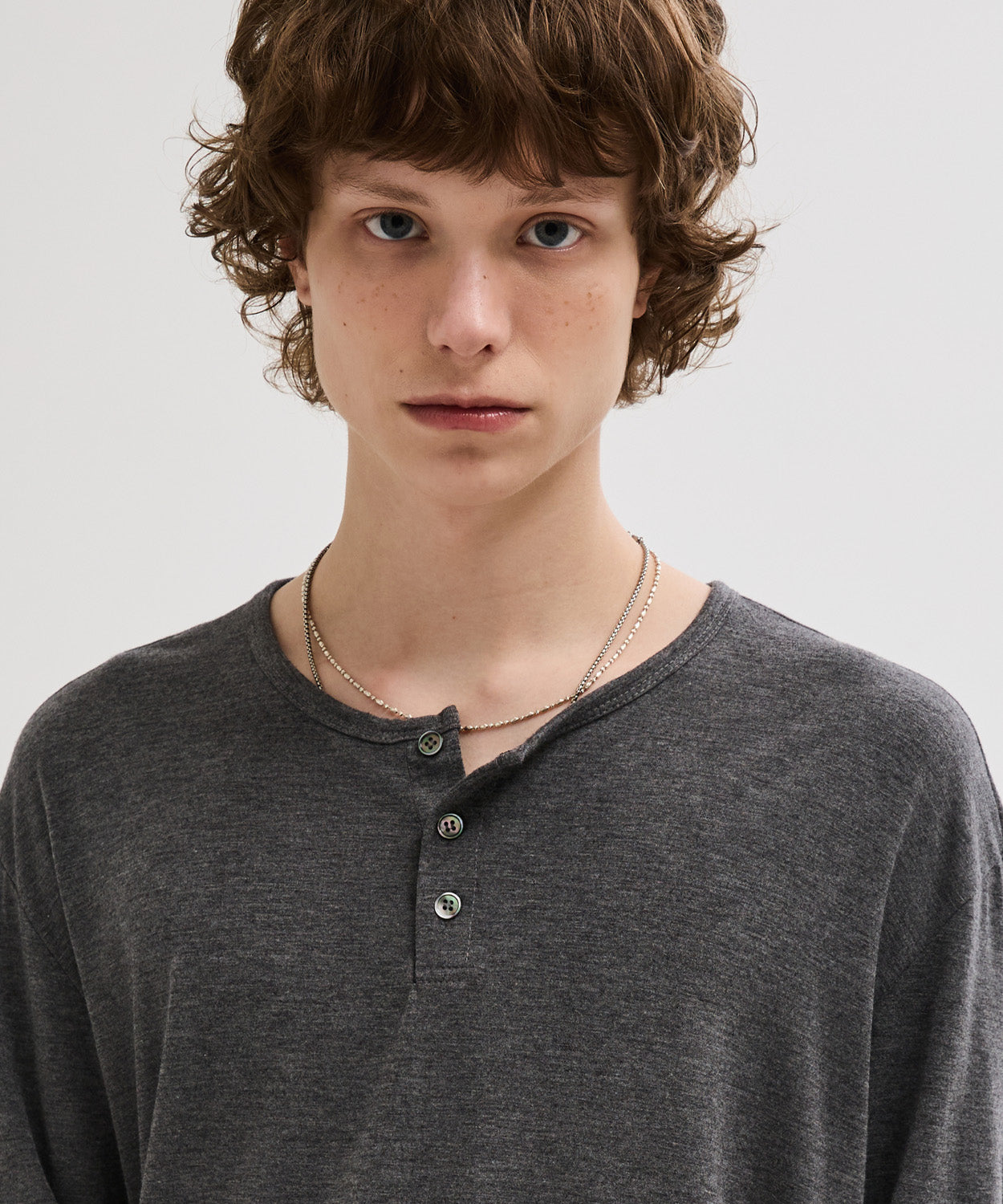 Soft Henley Neck Long Sleeve T-Shirt [Charcoal]
