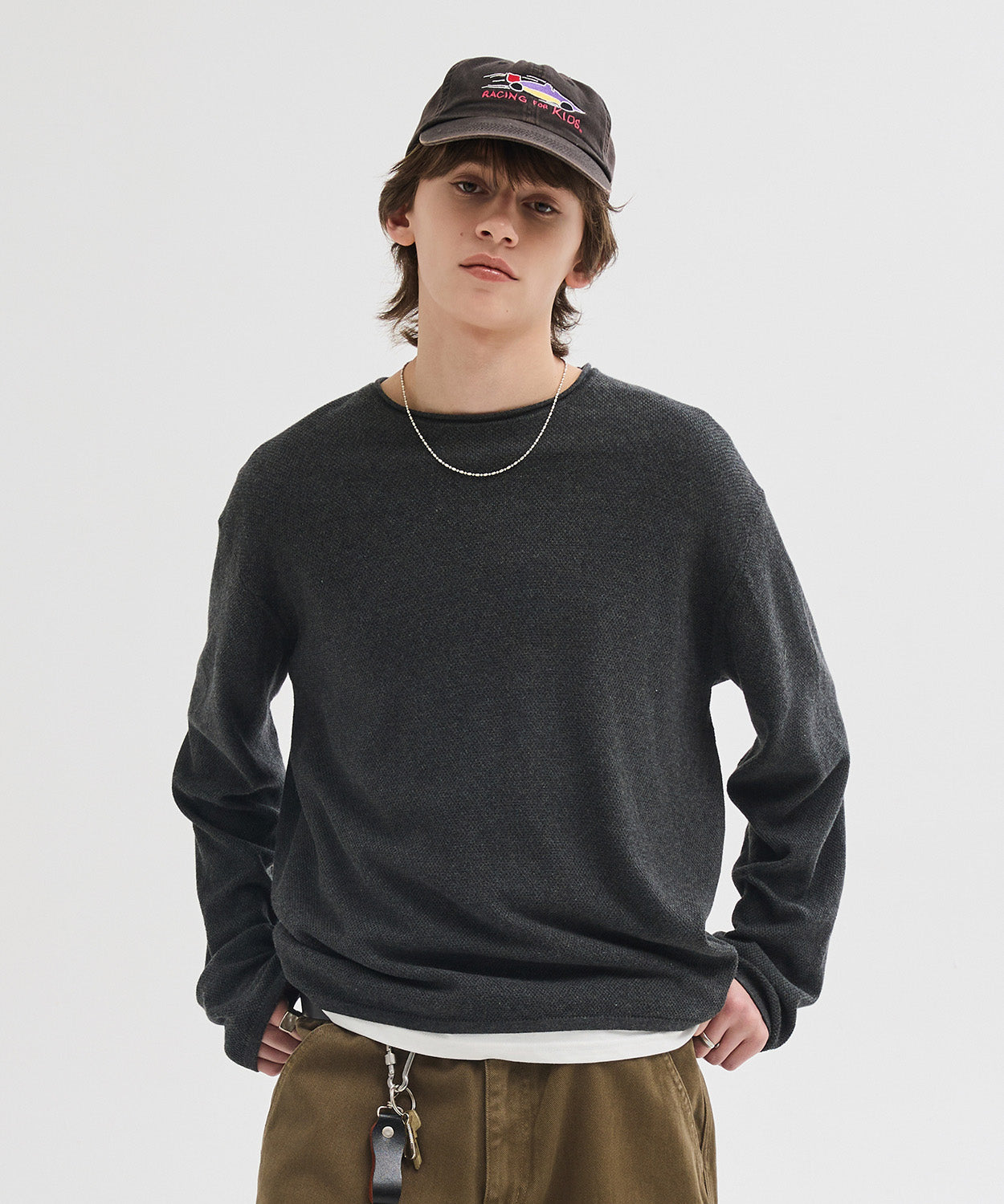 Cut-Off Texture Knit [Charcoal]
