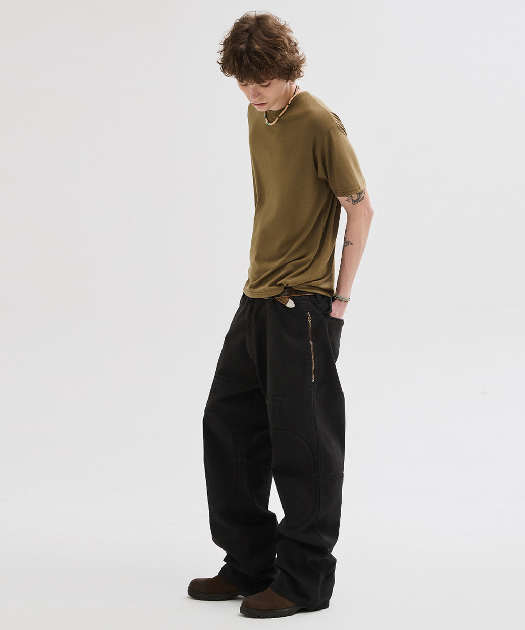 Side Zipper Garment Dyed Cargo Pants [Charcoal]