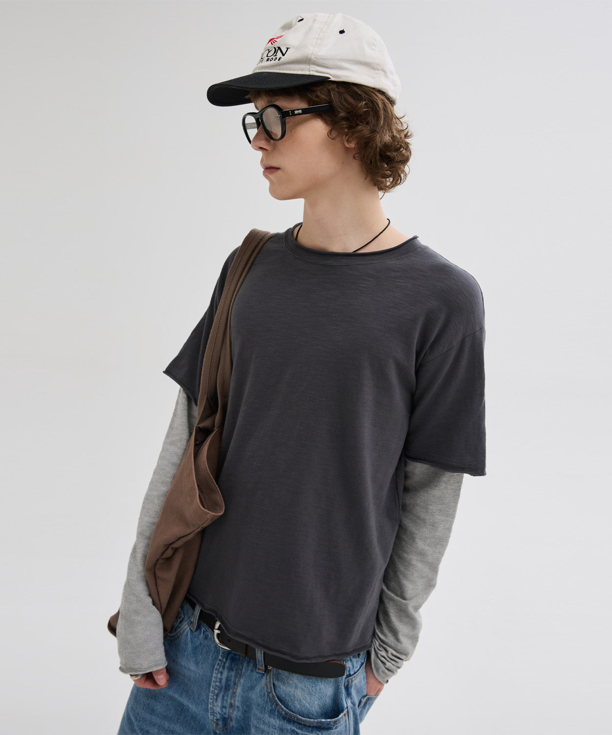 Cut-Off Layered Long Sleeve T-Shirt [Charcoal]
